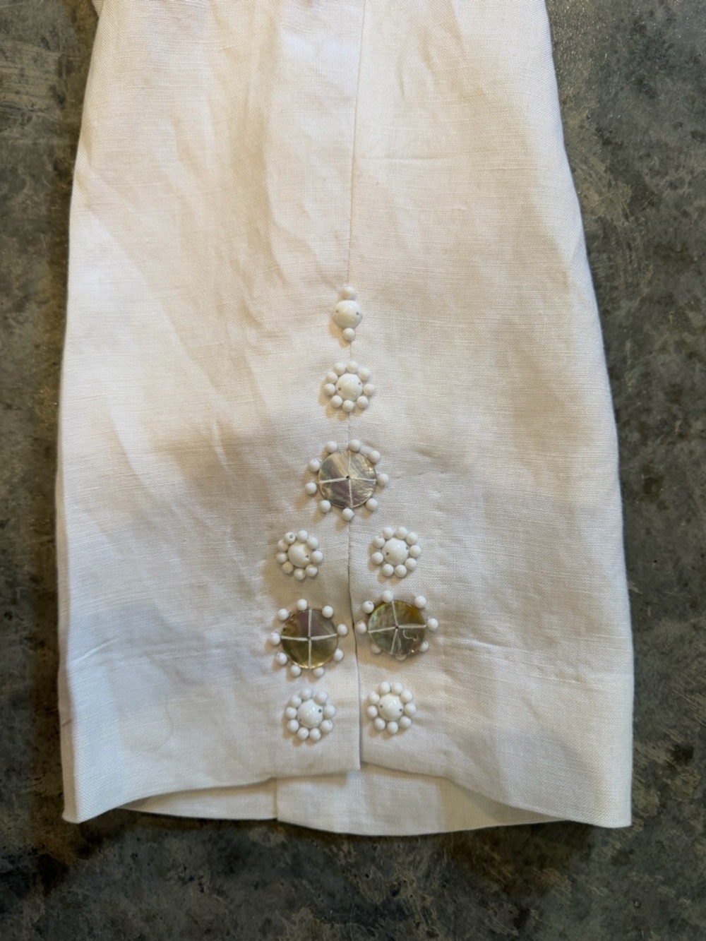 White Linen Straight-Leg Embellished Hem Pants - Picture 7 of 7